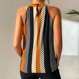 Women’s Halter Neck Top – Geometric Print Sleeveless Blouse