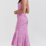 Women’s Lace Corset Maxi Dress – Ruched Bodycon with High-Low Hem