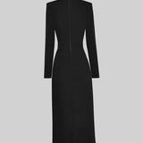 Women’s Long Sleeve Midi Dress – Gold Button Detail with Statement Bow