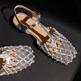 Women’s Mesh T-Strap Flat Sandals – Hollow Out Buckle Design