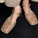 Women’s Mesh T-Strap Flat Sandals – Hollow Out Buckle Design