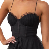 Women’s Midi Tulle Dress – Corset Bodice with Spaghetti Straps