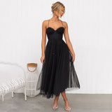 Women’s Midi Tulle Dress – Corset Bodice with Spaghetti Straps