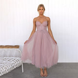 Women’s Midi Tulle Dress – Corset Bodice with Spaghetti Straps