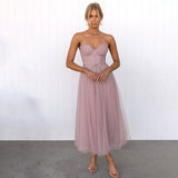 Women’s Midi Tulle Dress – Corset Bodice with Spaghetti Straps