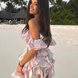 Women’s Off-Shoulder Ruffle Mini Dress – Floral Layered Corset Style