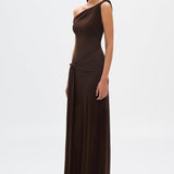 Women’s One-Shoulder Draped Maxi Dress – Elegant Asymmetrical Evening Gown
