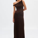 Women’s One-Shoulder Draped Maxi Dress – Elegant Asymmetrical Evening Gown