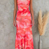 Women’s One-Shoulder Floral Print Midi Dress – High-Low Hem Ruched Design