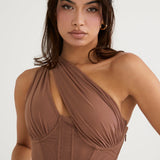 Women’s One-Shoulder Ruched Midi Dress – Bodycon Evening Party Dress
