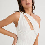 Women’s One-Shoulder Ruched Midi Dress – Bodycon Evening Party Dress