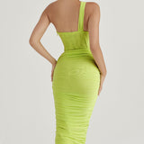 Women’s One-Shoulder Ruched Midi Dress – Bodycon Evening Party Dress