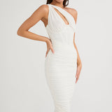 Women’s One-Shoulder Ruched Midi Dress – Bodycon Evening Party Dress