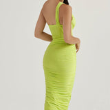 Women’s One-Shoulder Ruched Midi Dress – Bodycon Evening Party Dress
