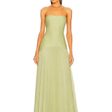 Women’s Pleated Strapless Dress – Flowing Maxi Formal Wear