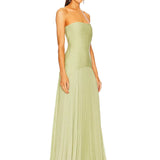 Women’s Pleated Strapless Dress – Flowing Maxi Formal Wear