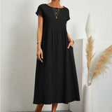 Women’s Relaxed Cotton Midi Dress – Short Sleeve Casual Flowy Fit