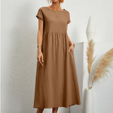 Women’s Relaxed Cotton Midi Dress – Short Sleeve Casual Flowy Fit