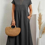 Women’s Relaxed Cotton Midi Dress – Short Sleeve Casual Flowy Fit