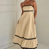 Women's Ruffle Trim Maxi Dress – Tiered Spaghetti Strap Sundress