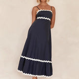 Women's Ruffle Trim Maxi Dress – Tiered Spaghetti Strap Sundress