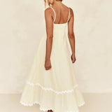 Women's Ruffle Trim Maxi Dress – Tiered Spaghetti Strap Sundress