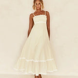 Women's Ruffle Trim Maxi Dress – Tiered Spaghetti Strap Sundress