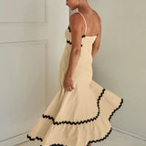 Women's Ruffle Trim Maxi Dress – Tiered Spaghetti Strap Sundress