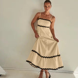 Women's Ruffle Trim Maxi Dress – Tiered Spaghetti Strap Sundress