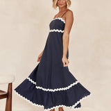 Women's Ruffle Trim Maxi Dress – Tiered Spaghetti Strap Sundress