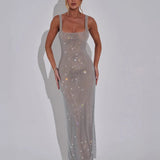 Women’s Sequin Evening Gown – Sleeveless Backless Floor-Length Dress