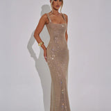 Women’s Sequin Evening Gown – Sleeveless Backless Floor-Length Dress