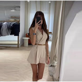 Women’s Sleeveless Blazer Romper – Elegant Tailored Belted Jumpsuit