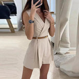 Women’s Sleeveless Blazer Romper – Elegant Tailored Belted Jumpsuit
