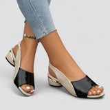 Women’s Slingback Block Heel Sandals – Two-Tone Faux Croc Open Toe