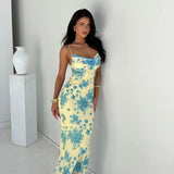 Women’s Spaghetti Strap Floral Maxi Dress – Sleeveless Bodycon Summer Dress