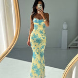 Women’s Spaghetti Strap Floral Maxi Dress – Sleeveless Bodycon Summer Dress