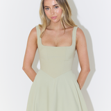 Women’s Square Neck A-Line Midi Dress – Timeless Tailored Silhouette