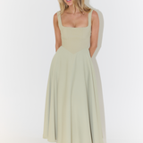 Women’s Square Neck A-Line Midi Dress – Timeless Tailored Silhouette