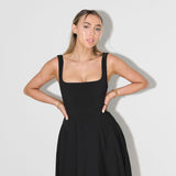 Women’s Square Neck A-Line Midi Dress – Timeless Tailored Silhouette