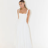 Women’s Square Neck A-Line Midi Dress – Timeless Tailored Silhouette