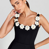 Women’s Square Neck Mini Dress – Modern Floral Accent A-Line Dress