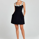 Women’s Square Neck Mini Dress – Modern Floral Accent A-Line Dress