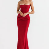 Women’s Strapless Corset Maxi Dress – Elegant Draped Evening Gown