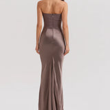 Women’s Strapless Corset Maxi Dress – Elegant Draped Evening Gown