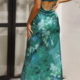 Women’s Strapless Floral Satin Midi Dress – Elegant Backless Summer Occasion Dress