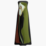 Women’s Strapless Summer Maxi Dress – Abstract Floral Print Black Green