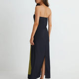 Women’s Strapless Summer Maxi Dress – Abstract Floral Print Black Green