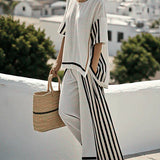 Women’s Striped Two-Piece Set – Relaxed Top & Wide-Leg Pants