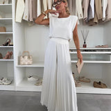 Women’s Viscose Wide-Leg Pleated Trousers & Sleeveless Blouse Set – Essence Collection